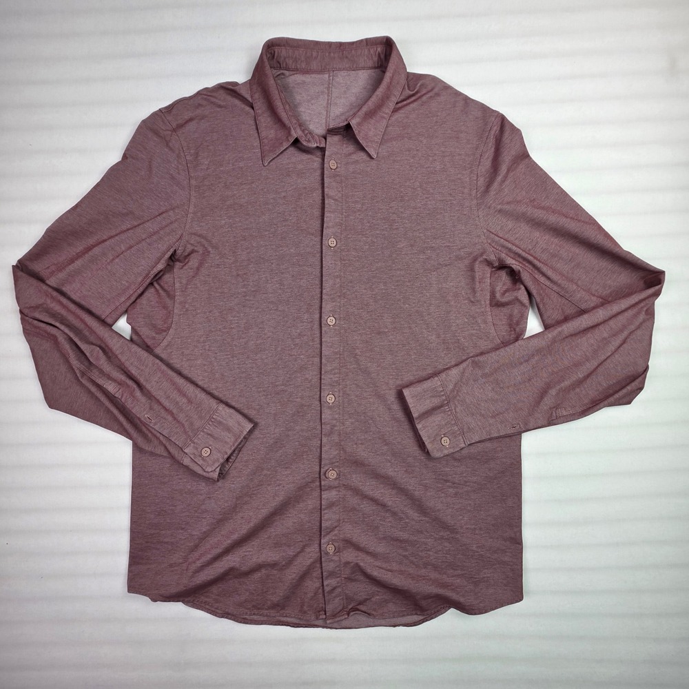 Lululemon Commission Long Sleeve Shirt Mens Pink Heathered Button Down XL?